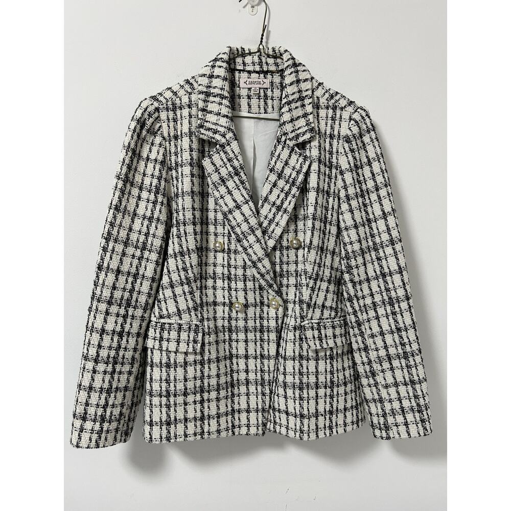 NANETTE NANETTE LEPORE HOUNDSTOOTH JACKET IN Black White Size 10 Double Breasted